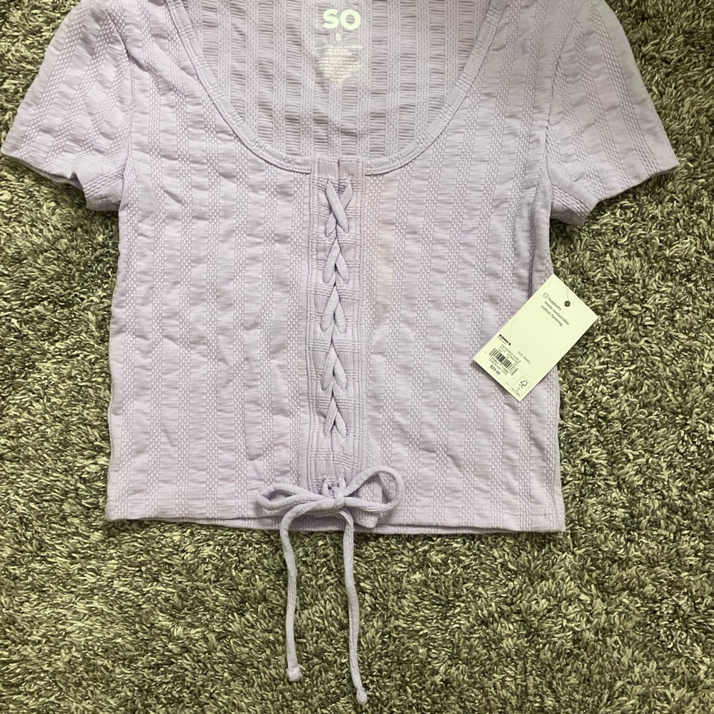 SO Purple Tie Front Crop Lilac Blouse